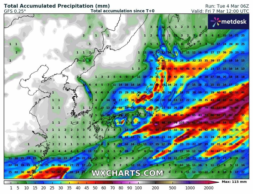 日本降水量マップ：2025年3月4日～10日 – 大雨・降雪リスクエリア