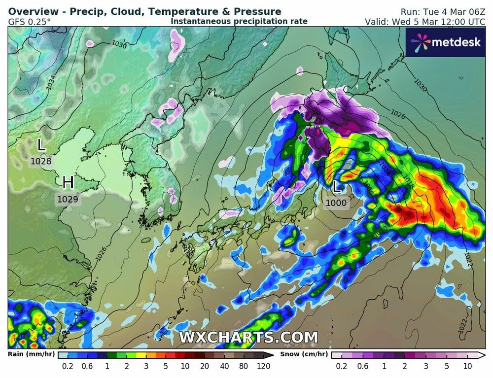 日本-降水量マップ-2025-3-6