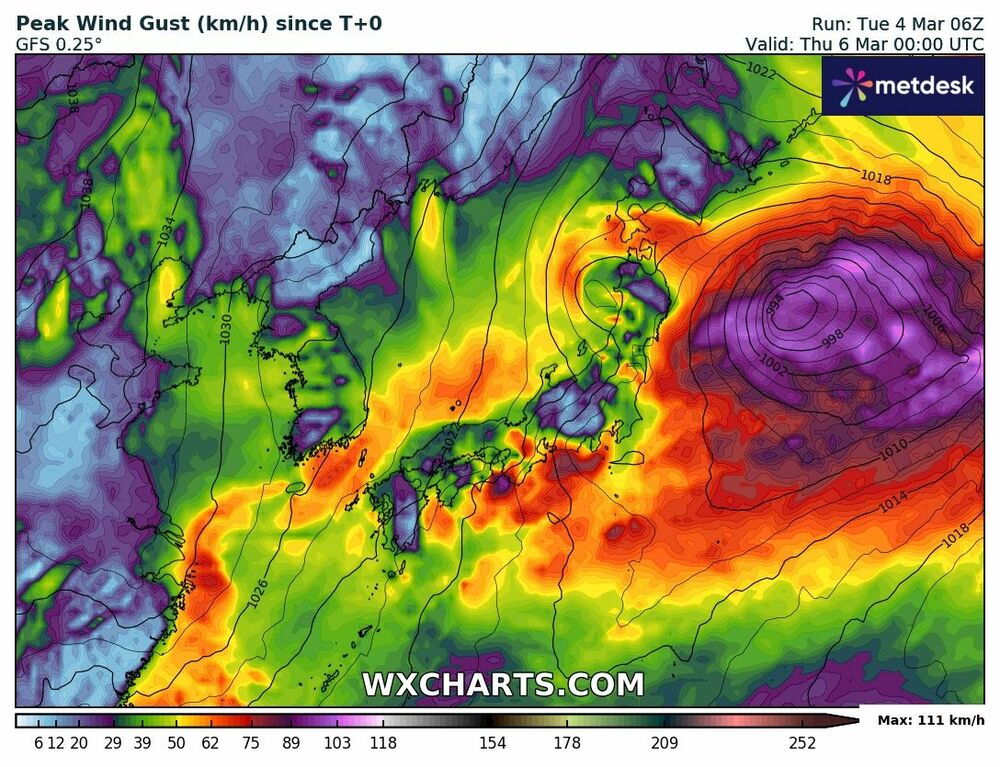 日本-最大瞬間風速マップ-2025-3-6